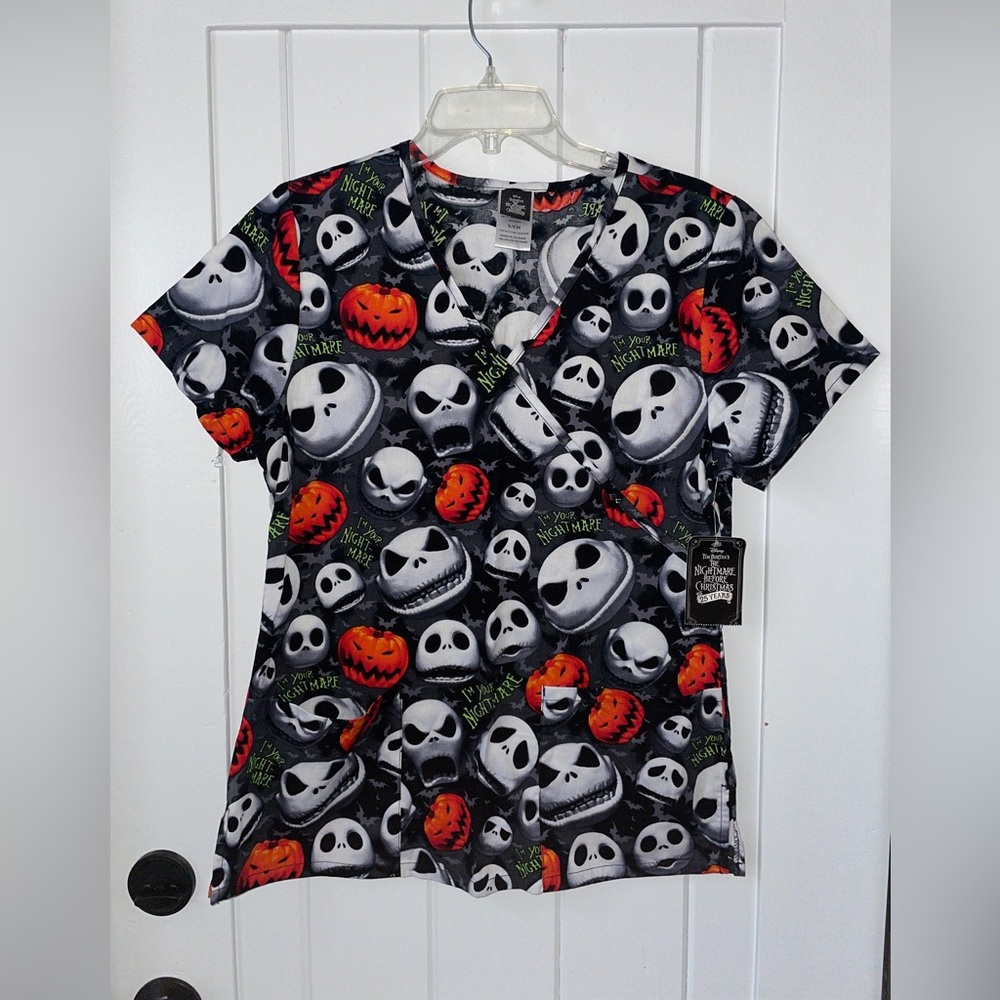 Disney Scrub Small Top Jack Skellington Nightmare Before Christmas Halloween
